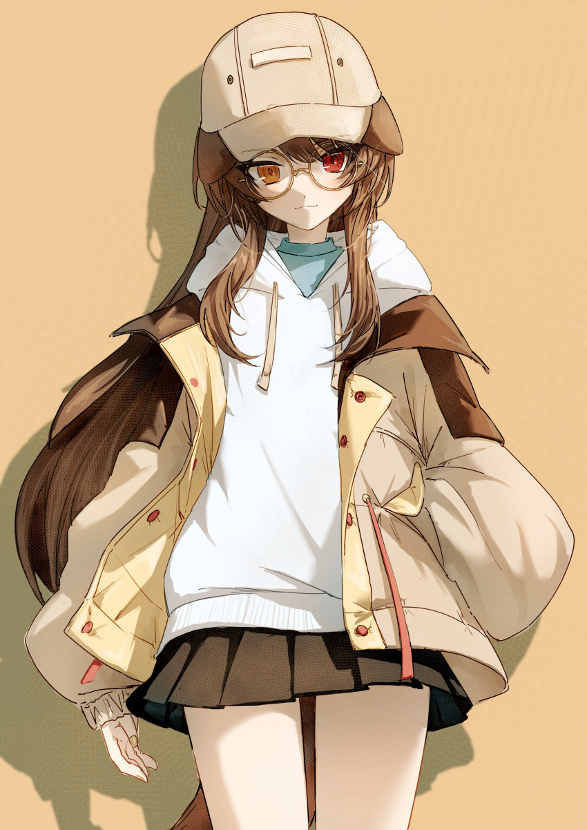 1girl, :3, absurdres, animal_ears, armillarphere_v, black_skirt, blue_shirt, blush