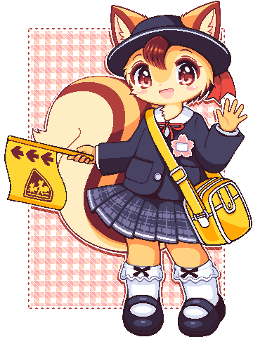1girl, :d, animal_ears, bag, black_shoes, blue_coat, blue_hat, blue_skirt