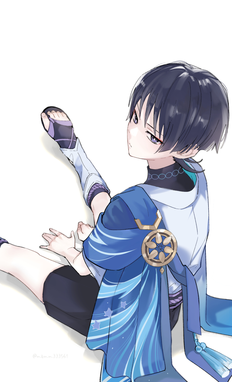 1boy, animal_print, belt, bird_print, black_belt, black_bodysuit, black_hair, black_leggings