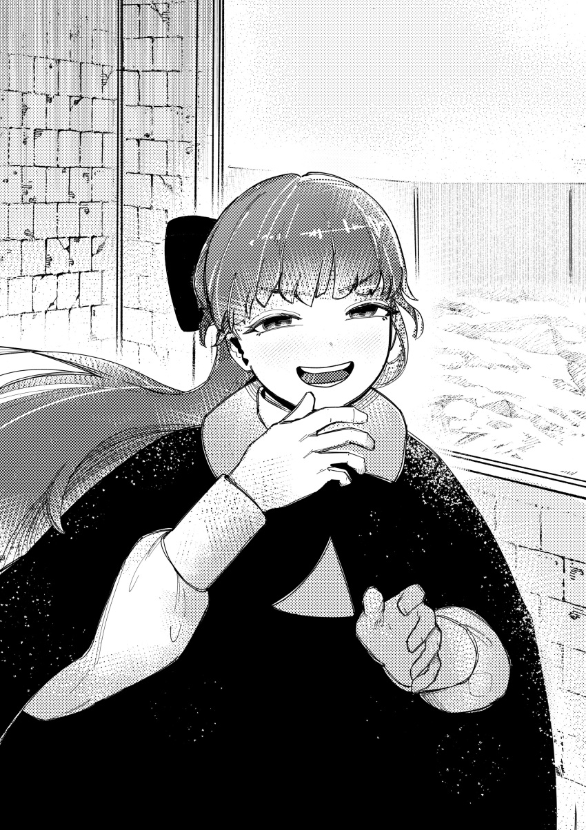 1girl, absurdres, bow, commentary, english_commentary, greyscale, hair_bow, highres