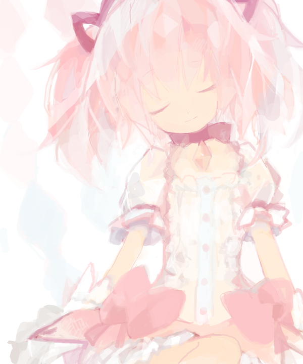 backcutter, closed_eyes, drawr, eyes_closed, hair_ribbon, kaname_madoka, magical_girl, mahou_shoujo_madoka_magica
