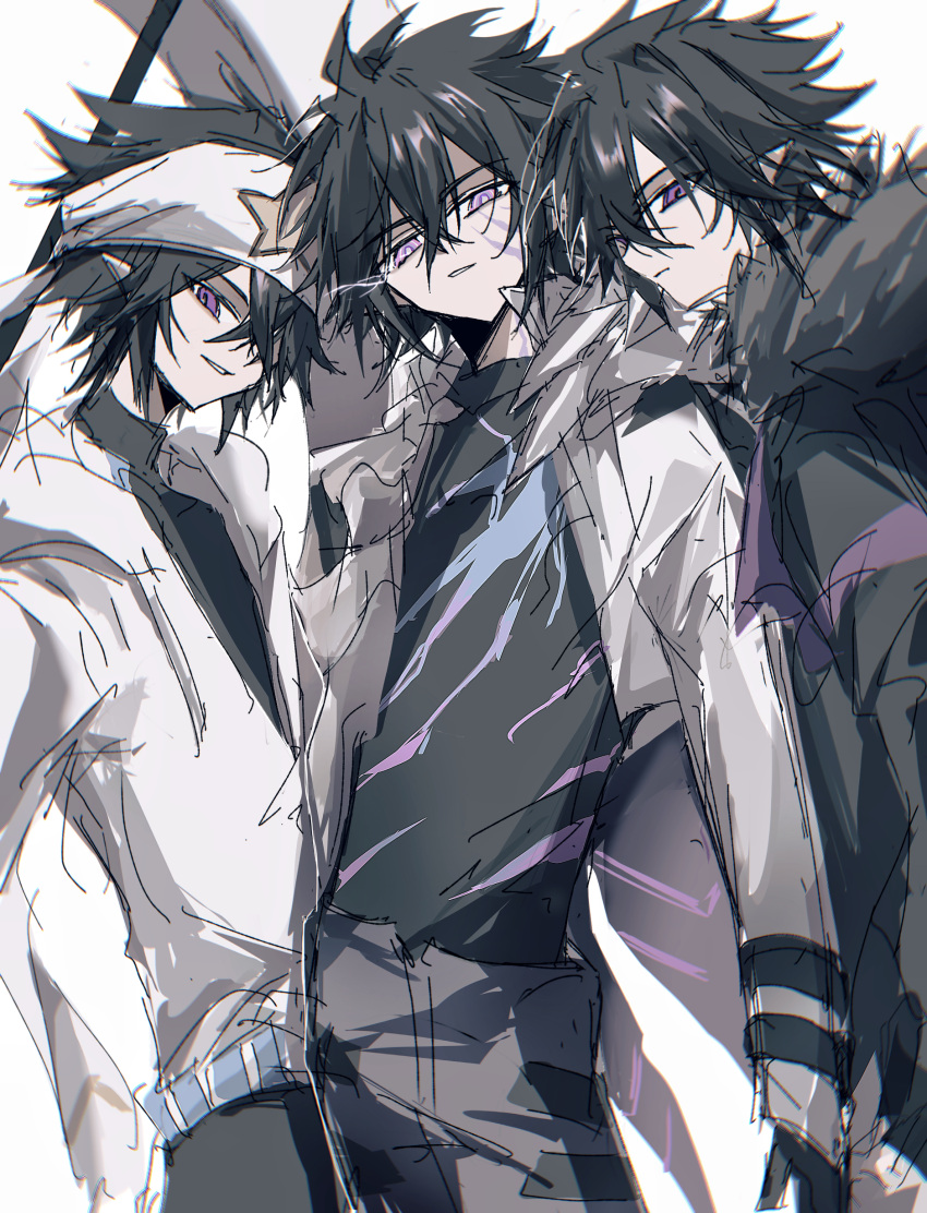 2059700477, 3boys, absurdres, aotu_world, bandana, belt, black_gloves, black_hair