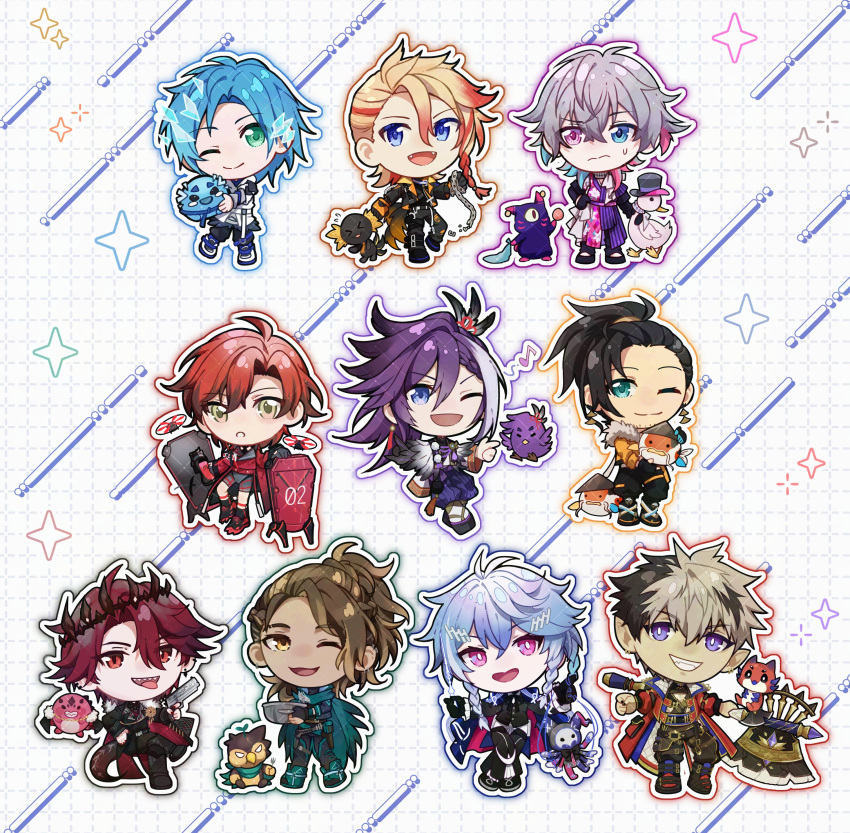 6+boys, absurdres, altventurer_(regis_altare), animal, axe, axel_syrios, axel_syrios_(1st_costume), axelotl_(axel_syrios)