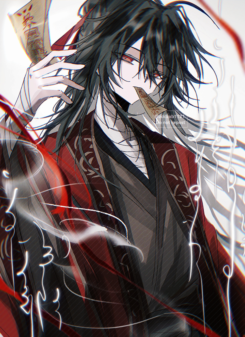 1boy, 2059700477, ahoge, bandaged_arm, bandaged_neck, bandages, black_hair, black_hanfu