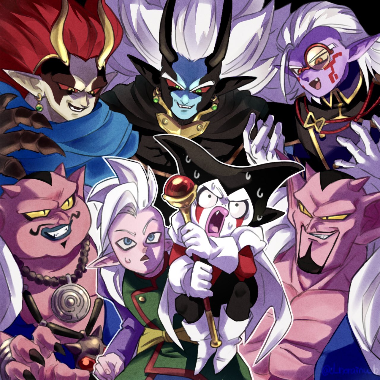 6+boys, abura_(dragon_ball), blue_skin, colored_sclera, colored_skin, d_norainu_b, dabura, degesu