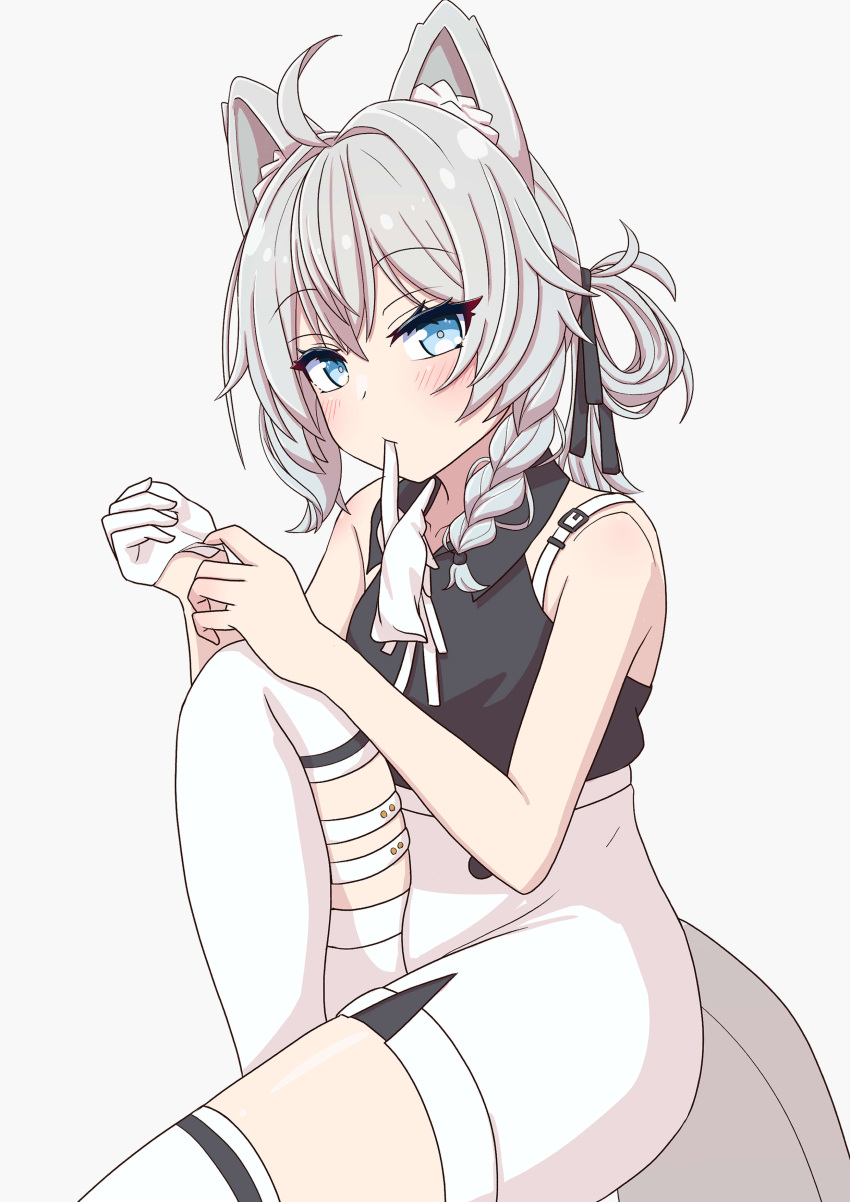 1girl, absurdres, adjusting_clothes, adjusting_gloves, ahoge, animal_ear_fluff, animal_ears, bare_arms