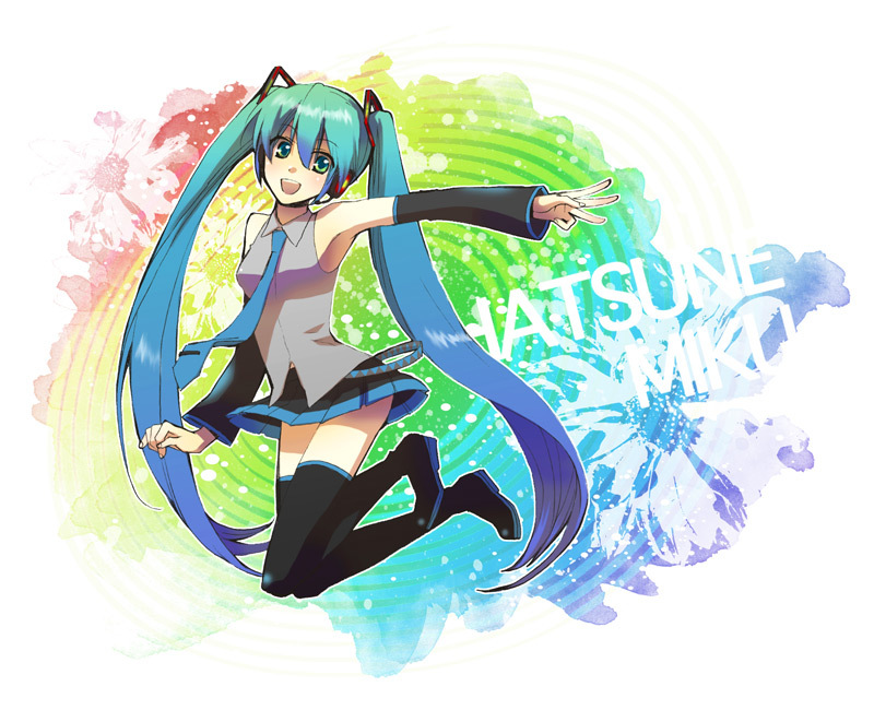 aqua_eyes, aqua_hair, armpits, boots, detached_sleeves, hatsune_miku, headset, long_hair