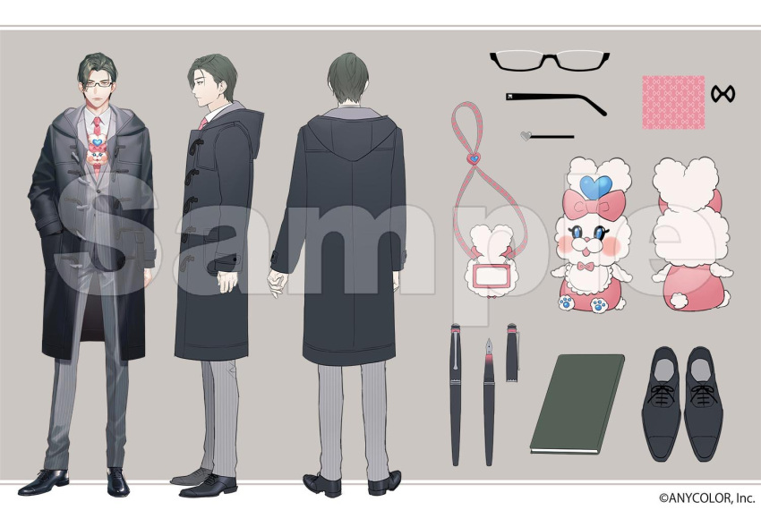 1boy, asymmetrical_bangs, black_coat, black_hair, black_shoes, book, closed_mouth, coat