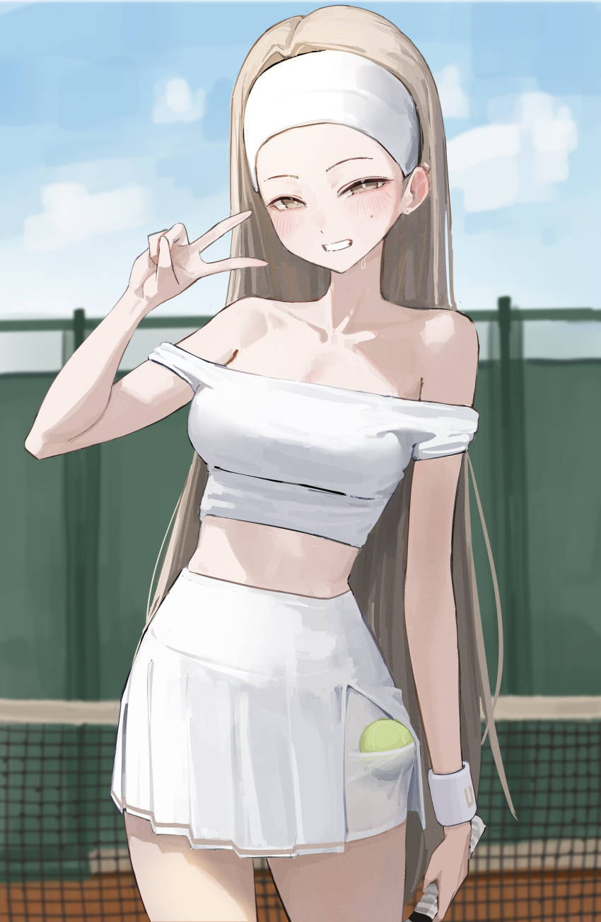 1girl, absurdres, ball, bare_shoulders, blonde_hair, blush, collarbone, crop_top