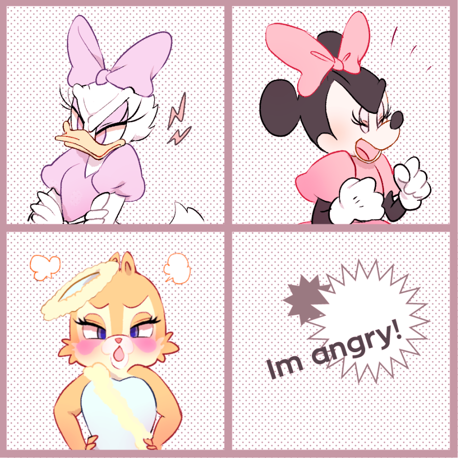 angry, animal_ears, bow, clarice_(disney), daisy_duck, disney, dress, duck_girl