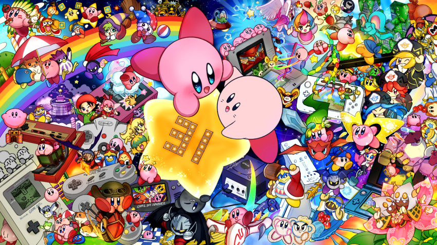 6+girls, adeleine, anniversary, bandana, bandana_waddle_dee, bird, blonde_hair, blue_bandana