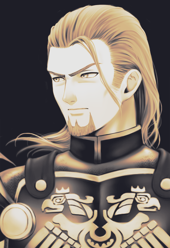 1boy, armor, black_background, cheekbones, closed_mouth, commentary_request, dragon_quest, dragon_quest_xi