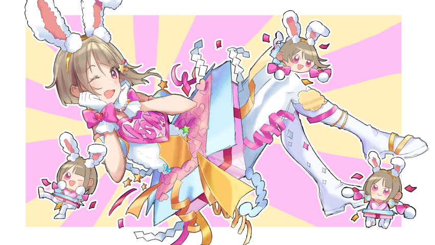 1girl, :d, ;d, absurdres, animal_ear_hairband, animal_ears, blush, bob_cut