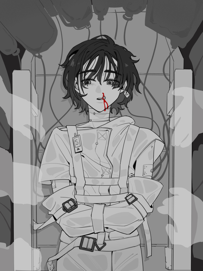 1girl, absurdres, alien_stage, blood, chinese_commentary, commentary, earrings, highres