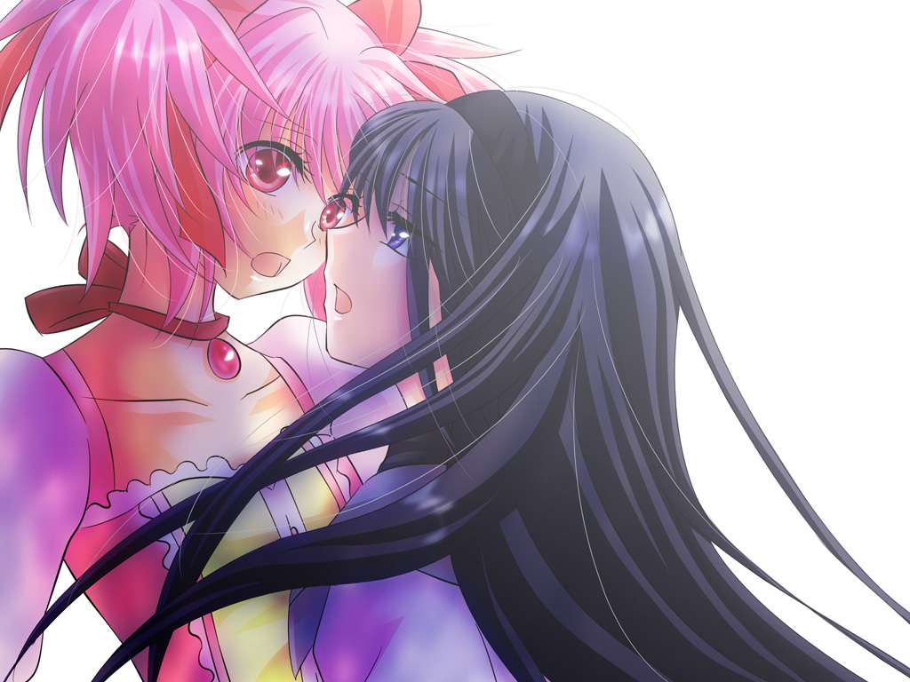akemi_homura, black_hair, choker, face-to-face, face_to_face, hairband, jewelry, kaname_madoka