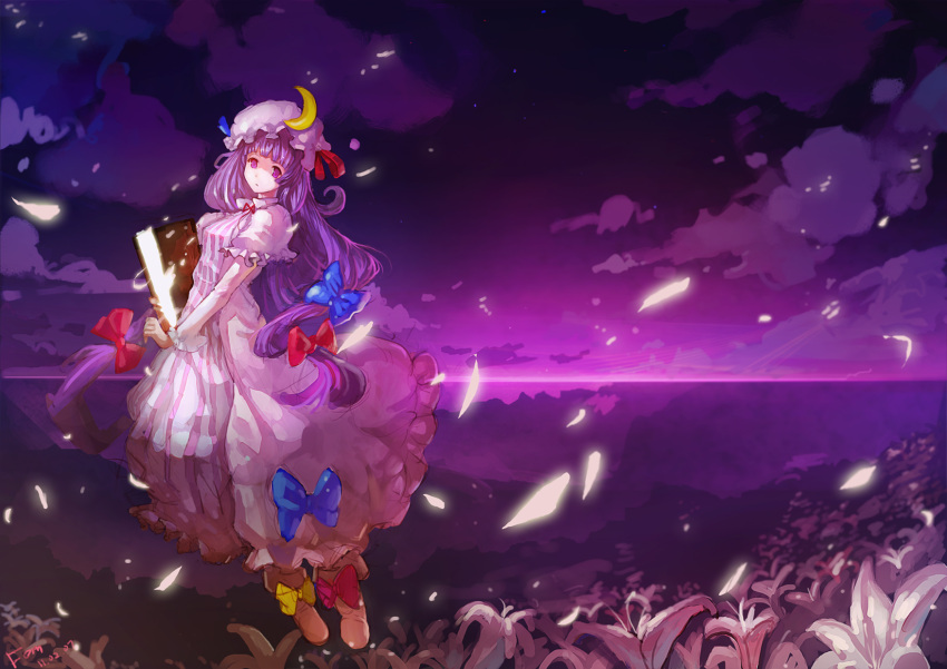 bad_id, crescent, fom_(lifotai), highres, long_hair, patchouli_knowledge, purple_eyes, purple_hair