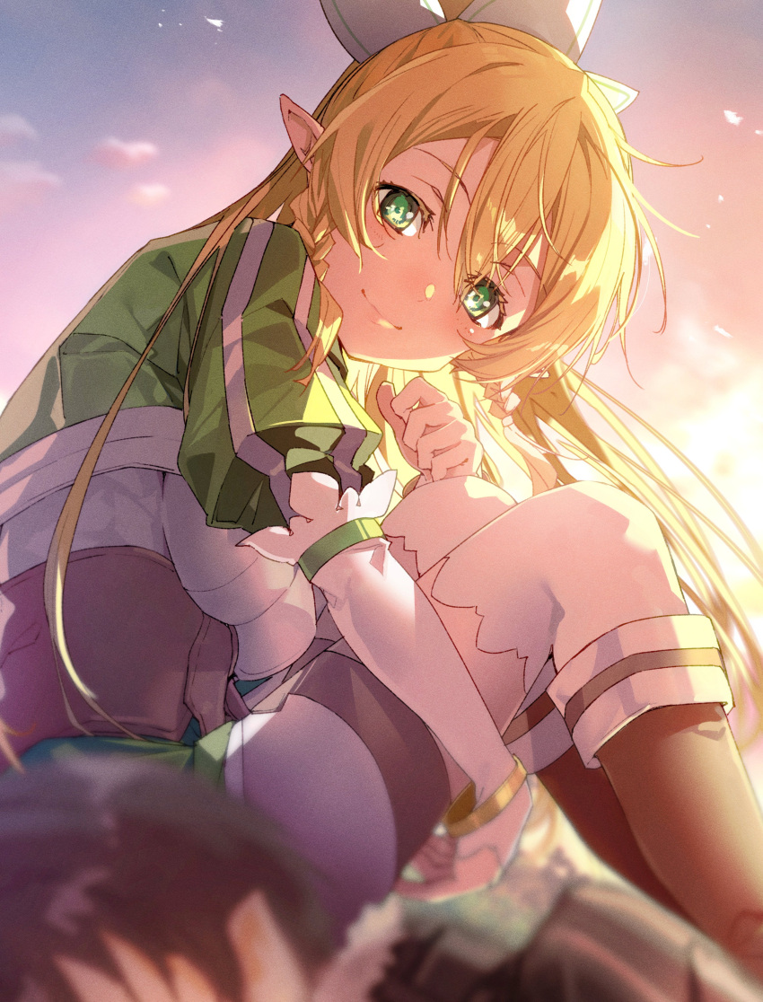 1girl, absurdres, blonde_hair, boots, breasts, dress, elf, fairy