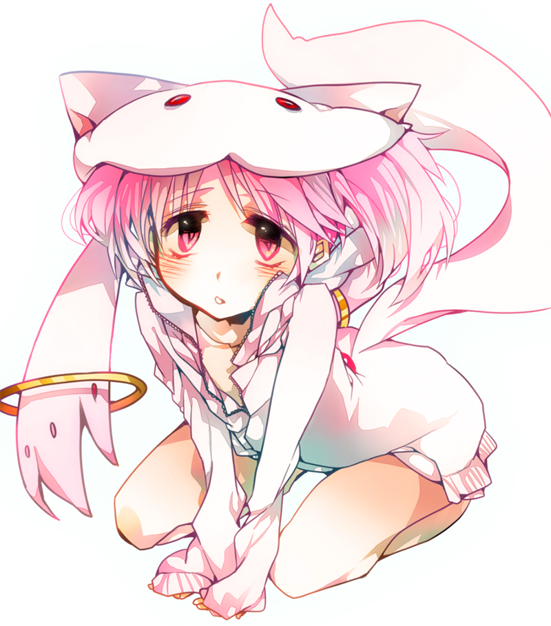 arm_support, bad_id, cosplay, hoodie, kaname_madoka, kyubey, kyubey_(cosplay), kyuubee