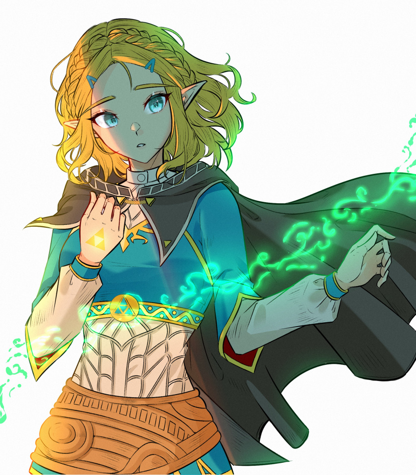 1girl, absurdres, black_cape, blonde_hair, braid, cape, commentary, crown_braid