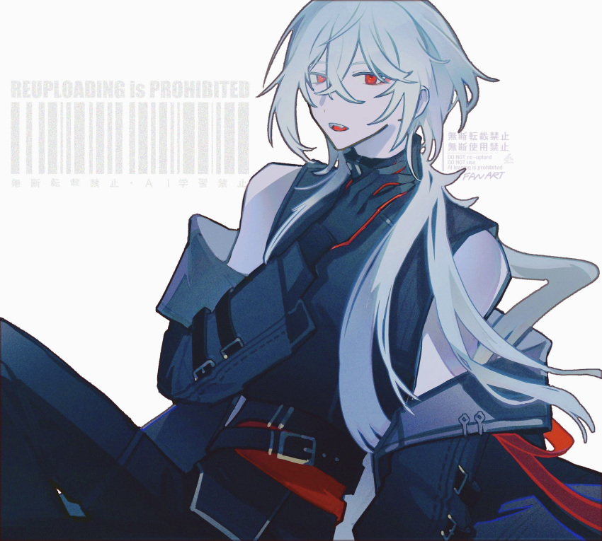 1boy, a_date_with_death, barcode, black_gloves, black_pants, casper_(a_date_with_death), gloves, hair_between_eyes