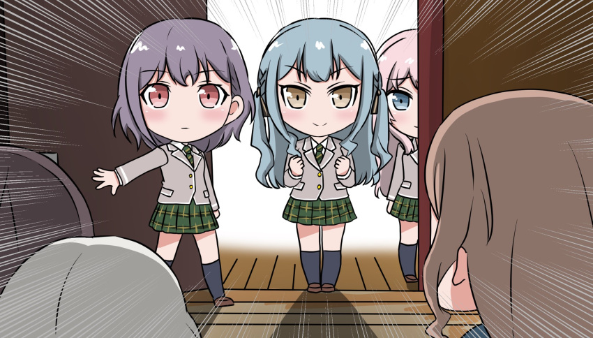 6+girls, bang_dream!, bang_dream!_it's_mygo!!!!!, black_ribbon, blue_hair, brown_hair, chihaya_anon, closed_mouth