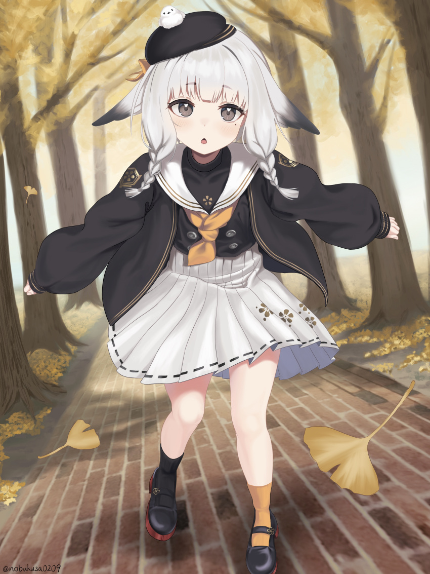 1girl, absurdres, animal_ears, animal_on_head, artist_name, autumn, autumn_leaves, azur_lane
