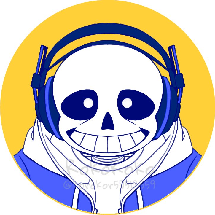 1boy, 2023, 2d, artist_name, border, digital_media, headphones, hood, hood_down, hooded_jacket, jacket, male, male_focus, male_only, noah_(rokoroko), open_clothes, open_jacket, portrait, profile_picture, round_border, sans_(undertale), shirt, skeleton, solo, straight-on, twitter_username, undead, undertale, white_border, white_shirt, yellow_background