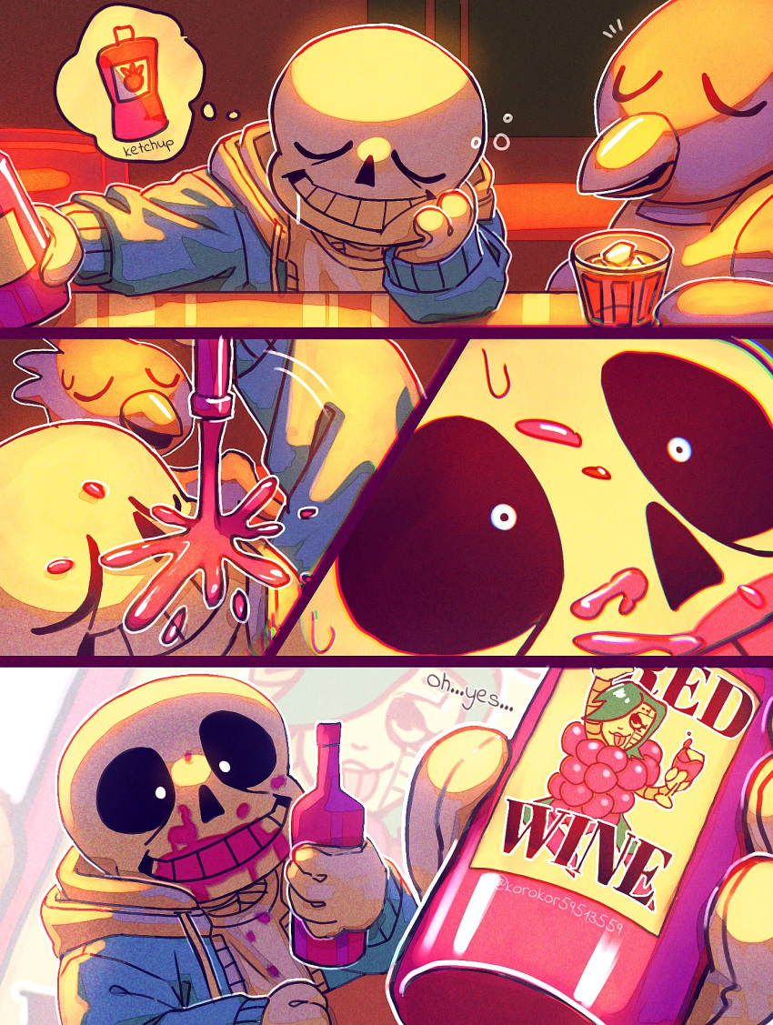 1boy, 1girl, 2022, 2d, 4koma, alcohol, anthro, artist_name