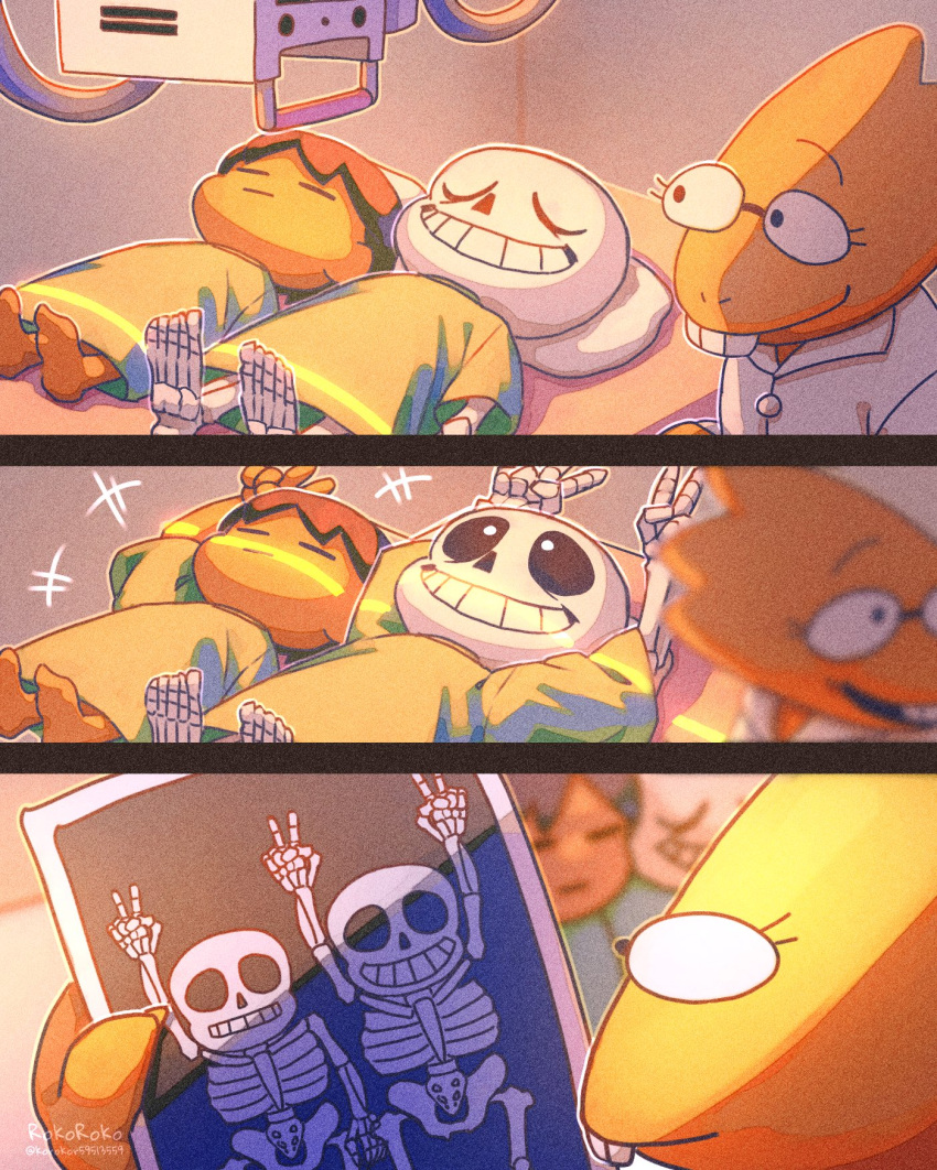 1boy, 1other, 2023, 2d, 3koma, alphys, ambiguous_gender, anthro