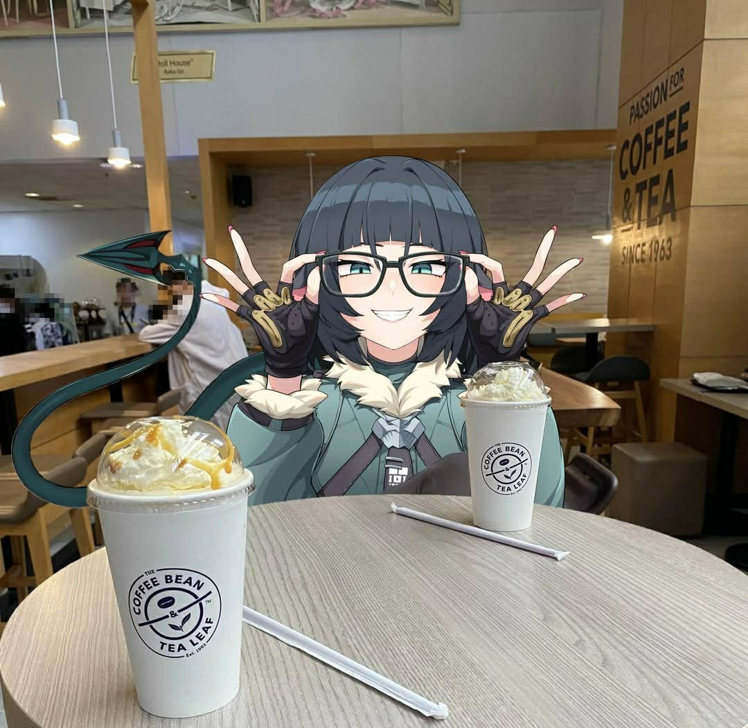 1girl, animal_ears, cafe, coffee_shop, glasses, jane_doe_(zenless_zone_zero), long_hair, mouse_ears