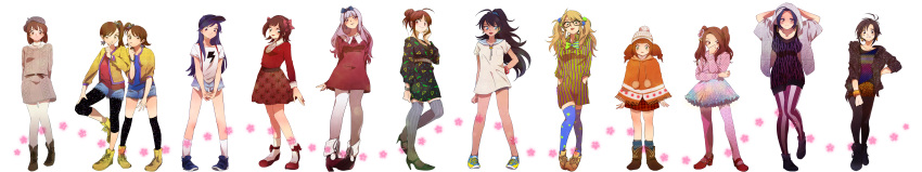 akizuki_ritsuko, amami_haruka, bad_hands, black_legwear, blue_legwear, fashion, futami_ami, futami_mami