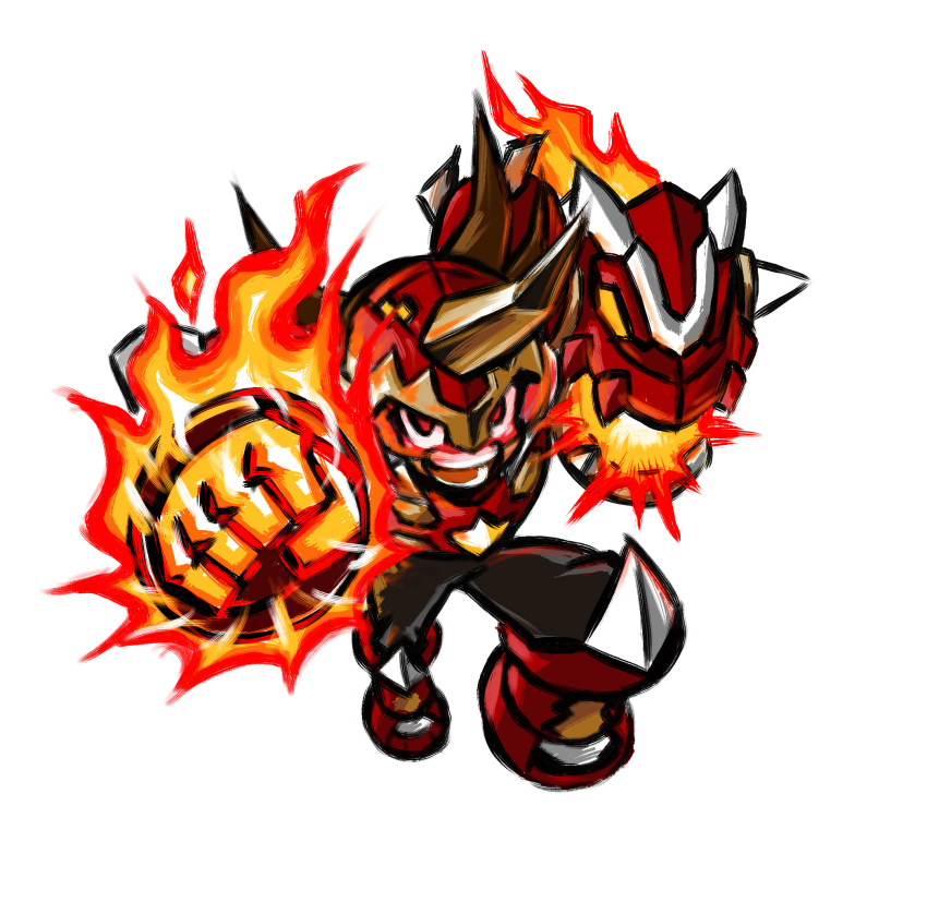 1boy, arm_cannon, armor, black_bodysuit, bodysuit, chibi, clenched_hand, fire