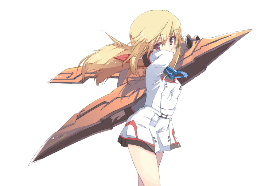 blonde_hair, charlotte_dunois, infinite_stratos, long_hair, miniskirt, miya_kazutomo, purple_eyes, rafale_revive_custom_ii
