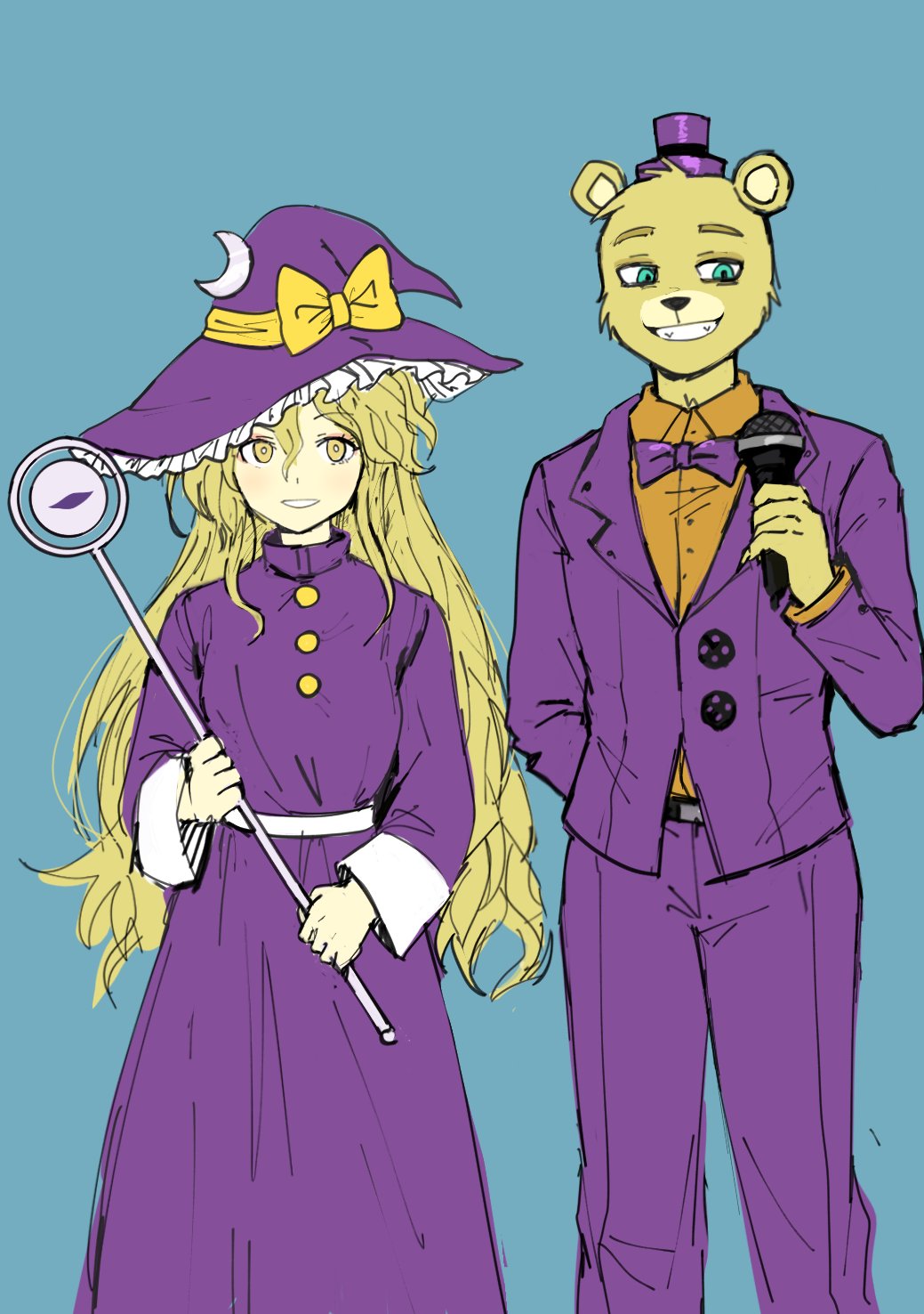 1boy, 1girl, animal_ears, animal_nose, aqua_eyes, arm_behind_back, bear_boy, bear_ears