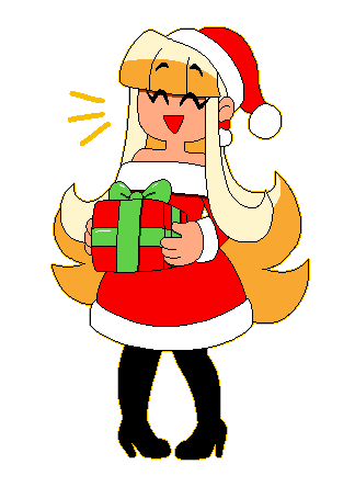 1girl, black_boots, blonde_hair, boots, box, christmas, closed_eyes, flat_chest