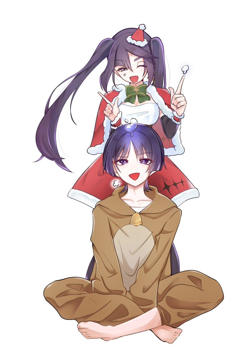 1boy, 1girl, absurdres, alternate_costume, anger_vein, animal_costume, barefoot, behind_another