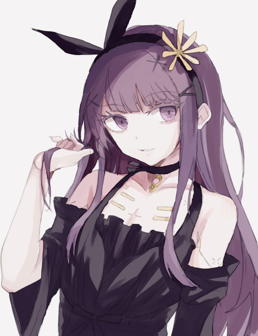 1boy, bare_shoulders, black_choker, black_dress, black_hairband, black_ribbon, choker, dress
