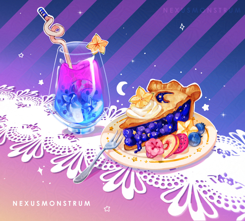 absurdres, alt_text, blueberry, blueberry_pie, commentary, cool_colored, crescent, cup