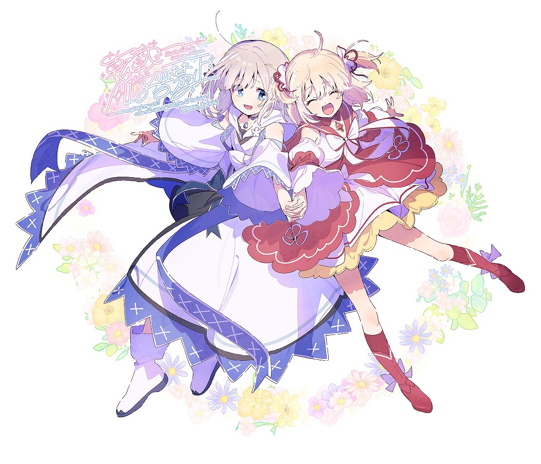 2girls, ^_^, ahoge, ayano_rika, bare_shoulders, black_dress, blonde_hair, blue_choker