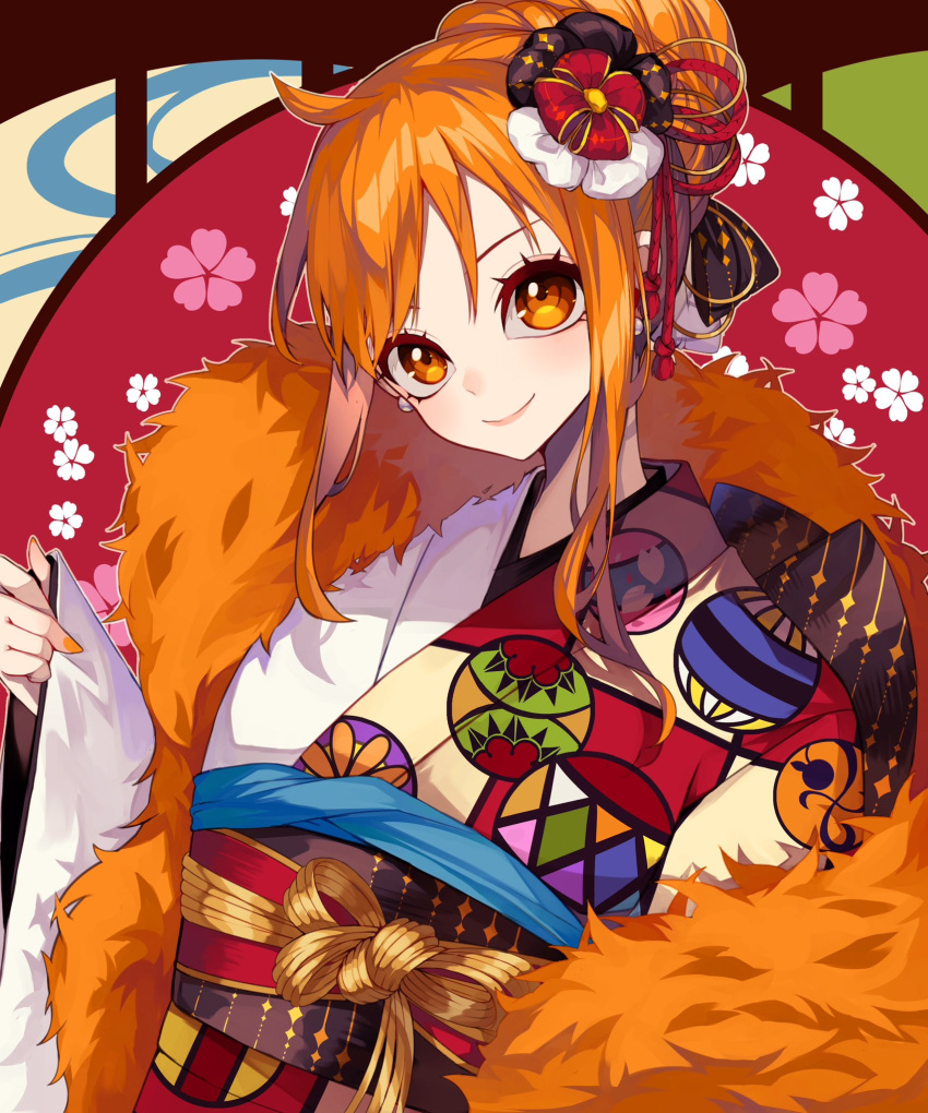 1girl, alternate_costume, alternate_hairstyle, blush, cherry_blossoms, closed_mouth, coat, commentary_request