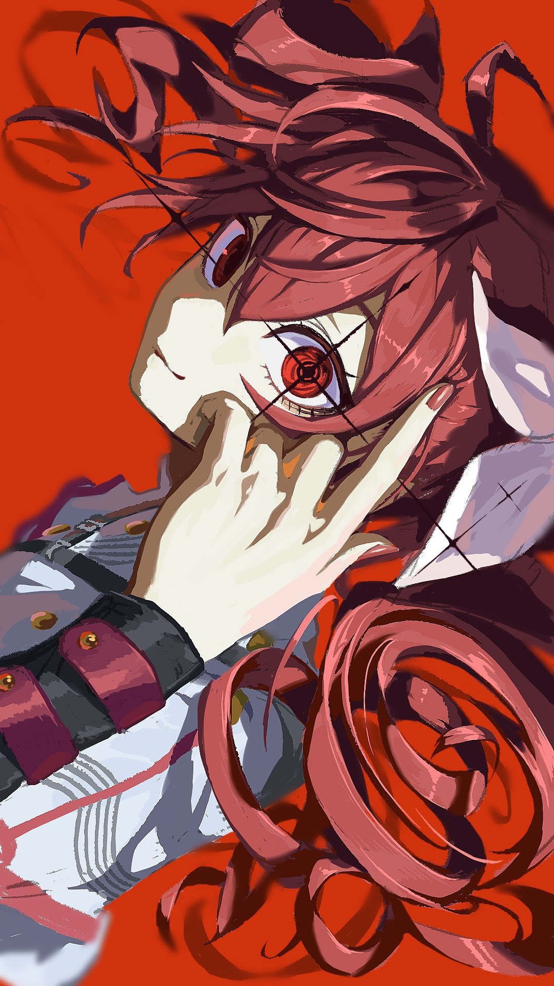 1girl, black_sleeve_cuffs, commentary, double-parted_bangs, drill_hair, grey_jacket, highres, jacket