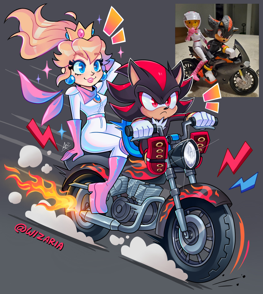 1boy, 1girl, absurdres, artist_name, biker_peach, black_fur, blonde_hair, blue_eyes