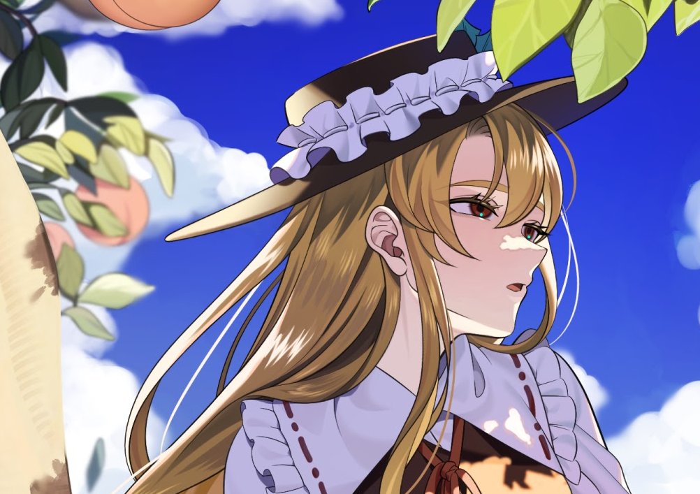 1girl, blonde_hair, blue_sky, brown_eyes, brown_hat, brown_vest, clouds, cloudy_sky