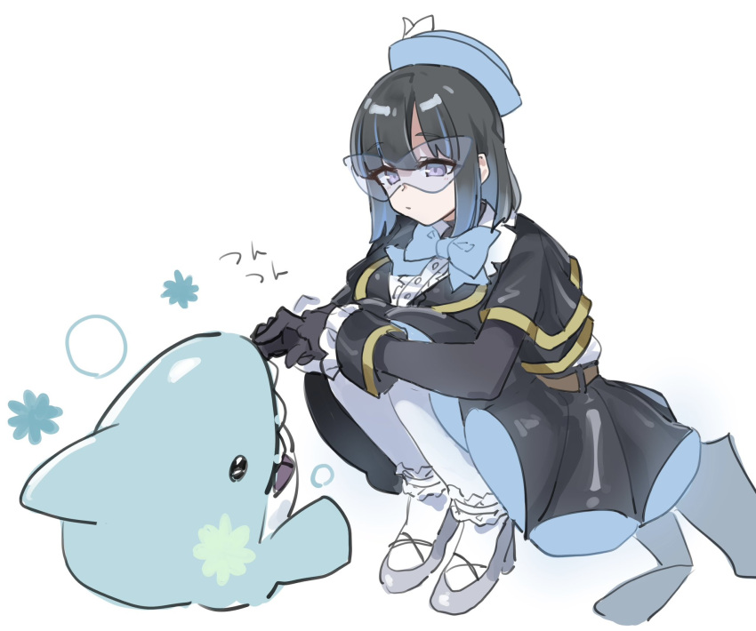 1girl, black_dress, black_hair, blue_hat, dress, duel_monster, evil_twin_lil-la, full_body