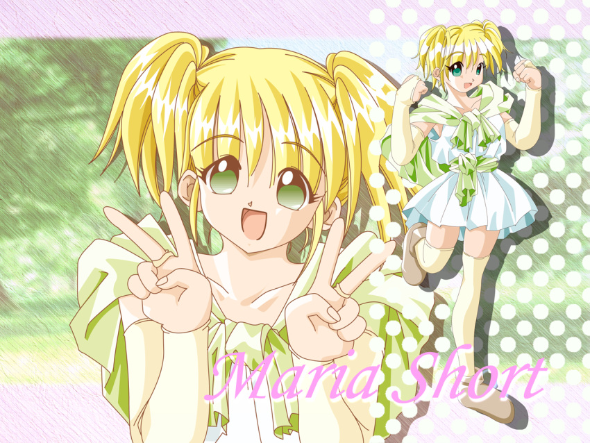 1girl, atelier-moo, blonde_hair, bridal_gauntlets, capelet, character_name, clenched_hands, collarbone
