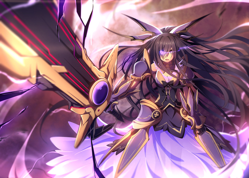absurdres, armor, aura, danlc2001, dark_aura, date_a_live, dress, hair_over_one_eye