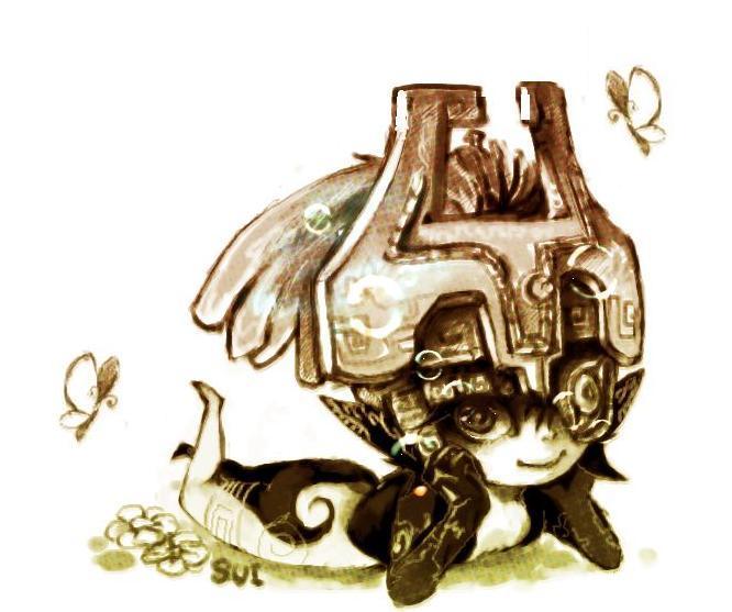 helmet, imp, midna, monochrome, nintendo, pointy_ears, smile, solo
