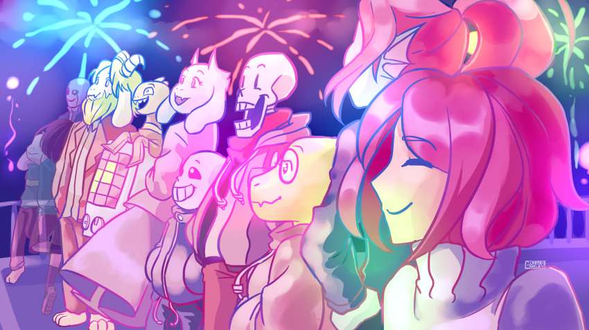 1other, 2017, 2d, 3boys, 3girls, alphys, alternate_costume, ambiguous_gender