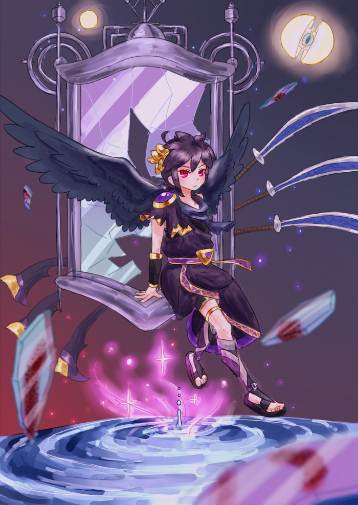 1boy, ahoge, angel, angel_wings, aonori106, bad_id, bad_pixiv_id, black_hair