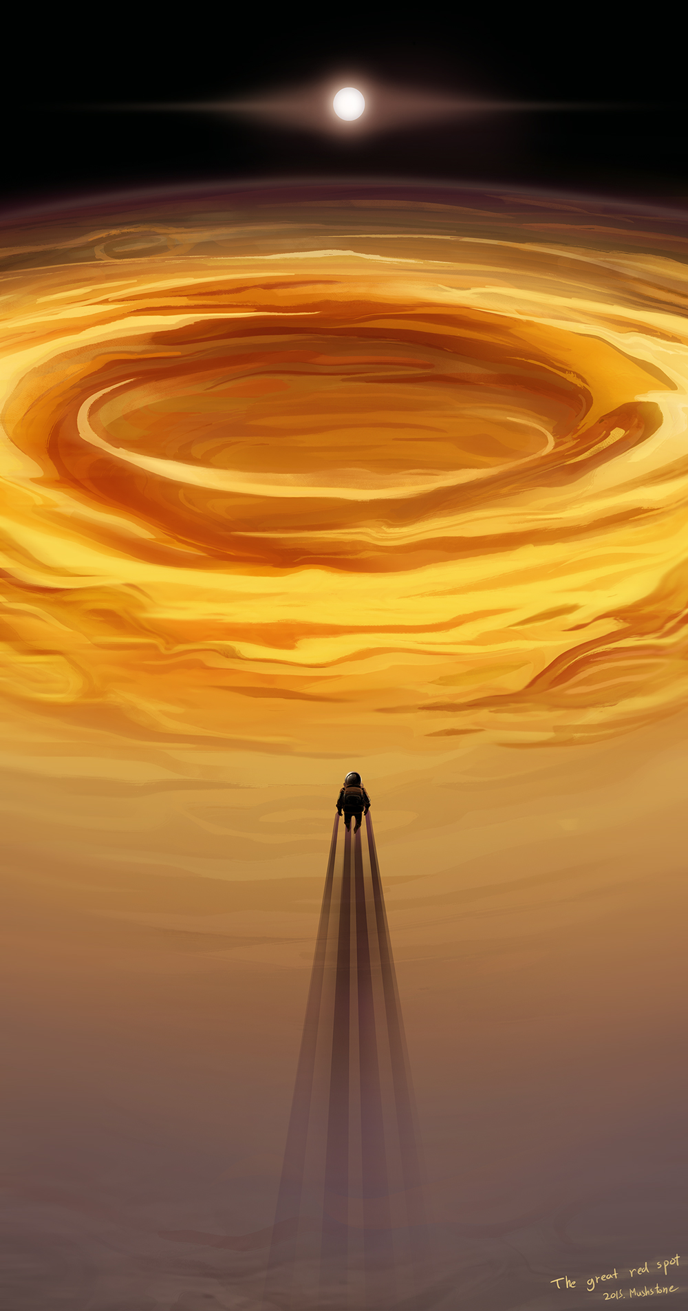 1other, astronaut, commentary_request, el_(mushboom), english_text, great_red_spot, highres, jupiter_(planet), original, science_fiction, solo, space, spacesuit